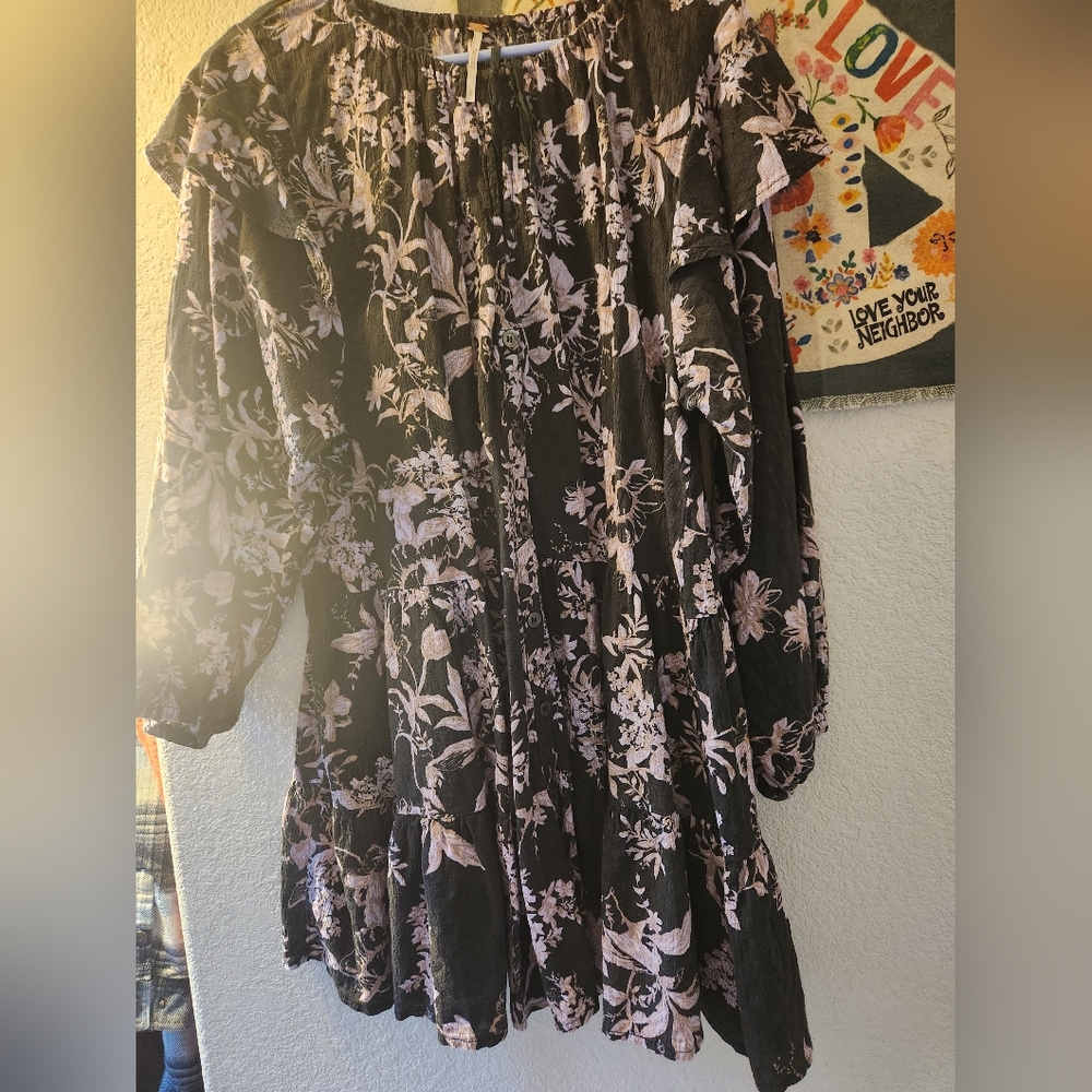 Free People Floral Black and Pink Dress